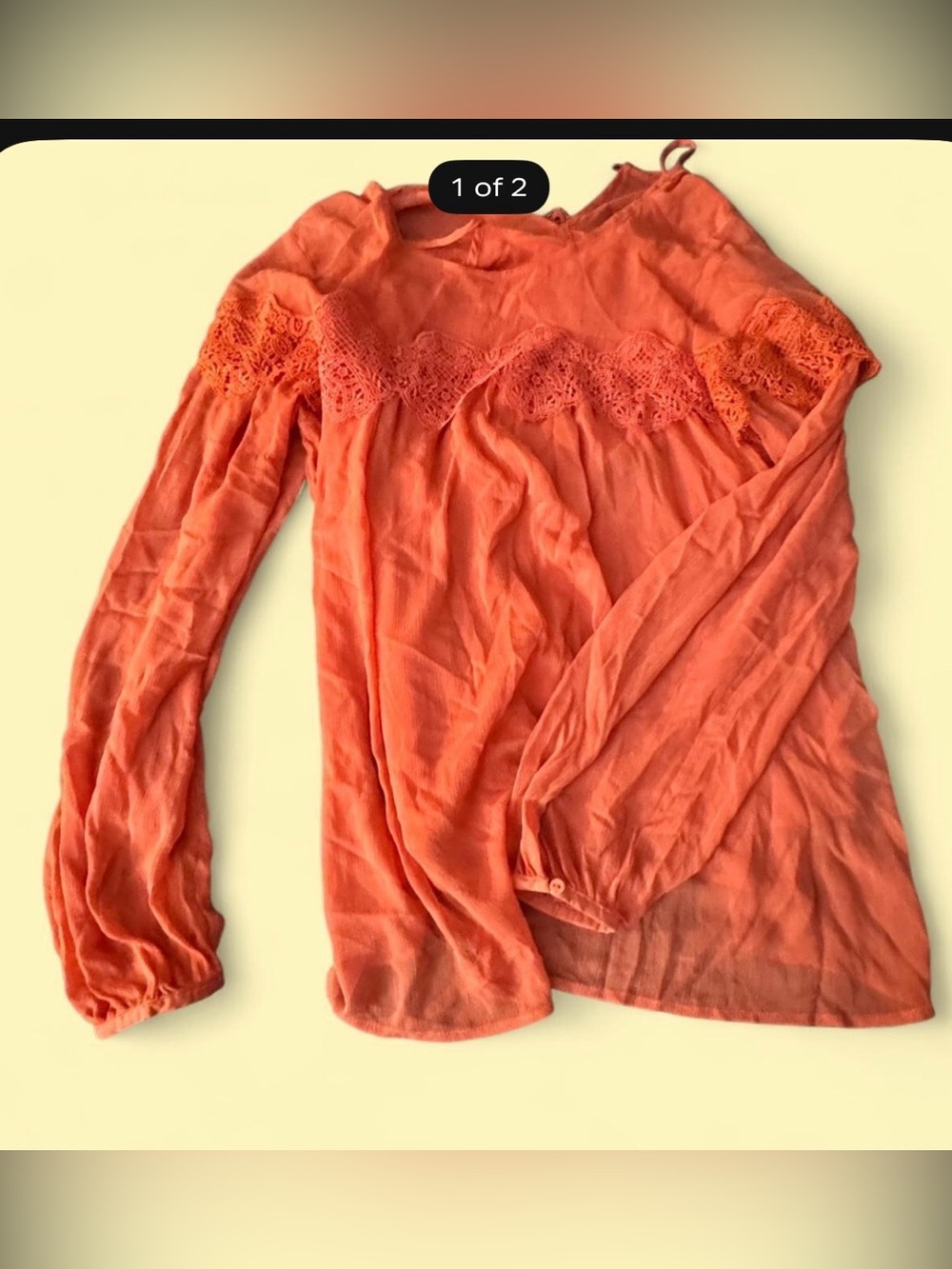 Abercrombie & Fitch Crochet Yoke Long-Sleeve Blouse - Orange